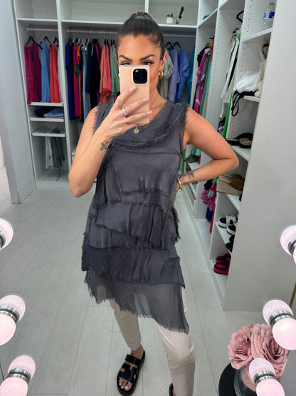 Nels Ruffle Silk Asymmetric Top