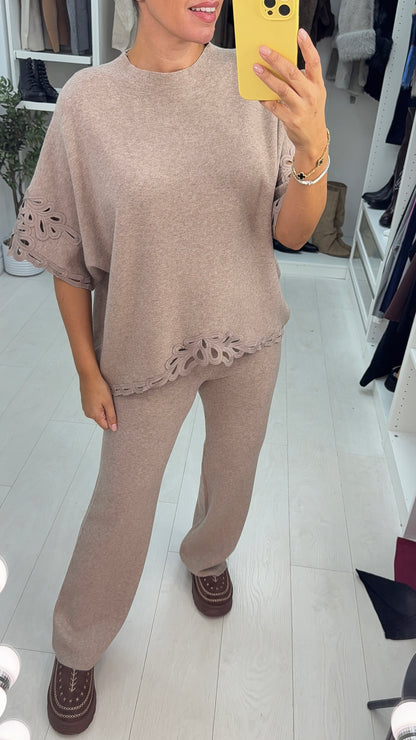 Gustavo Plain Crochet Detail Knitted Co-Ord Set