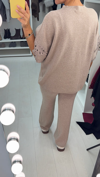 Gustavo Plain Crochet Detail Knitted Co-Ord Set