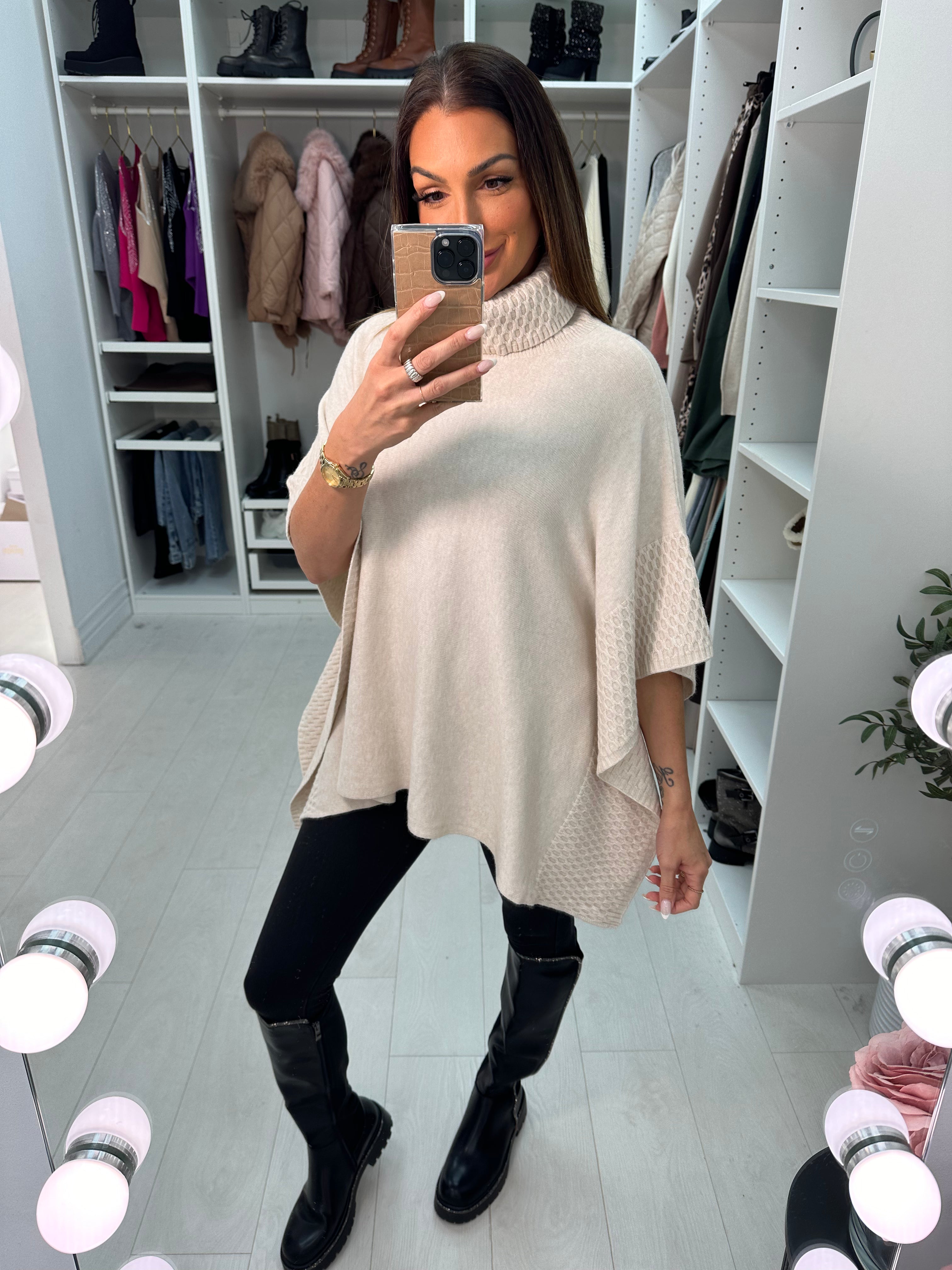 Paige Plain Roll Neck Knit Poncho