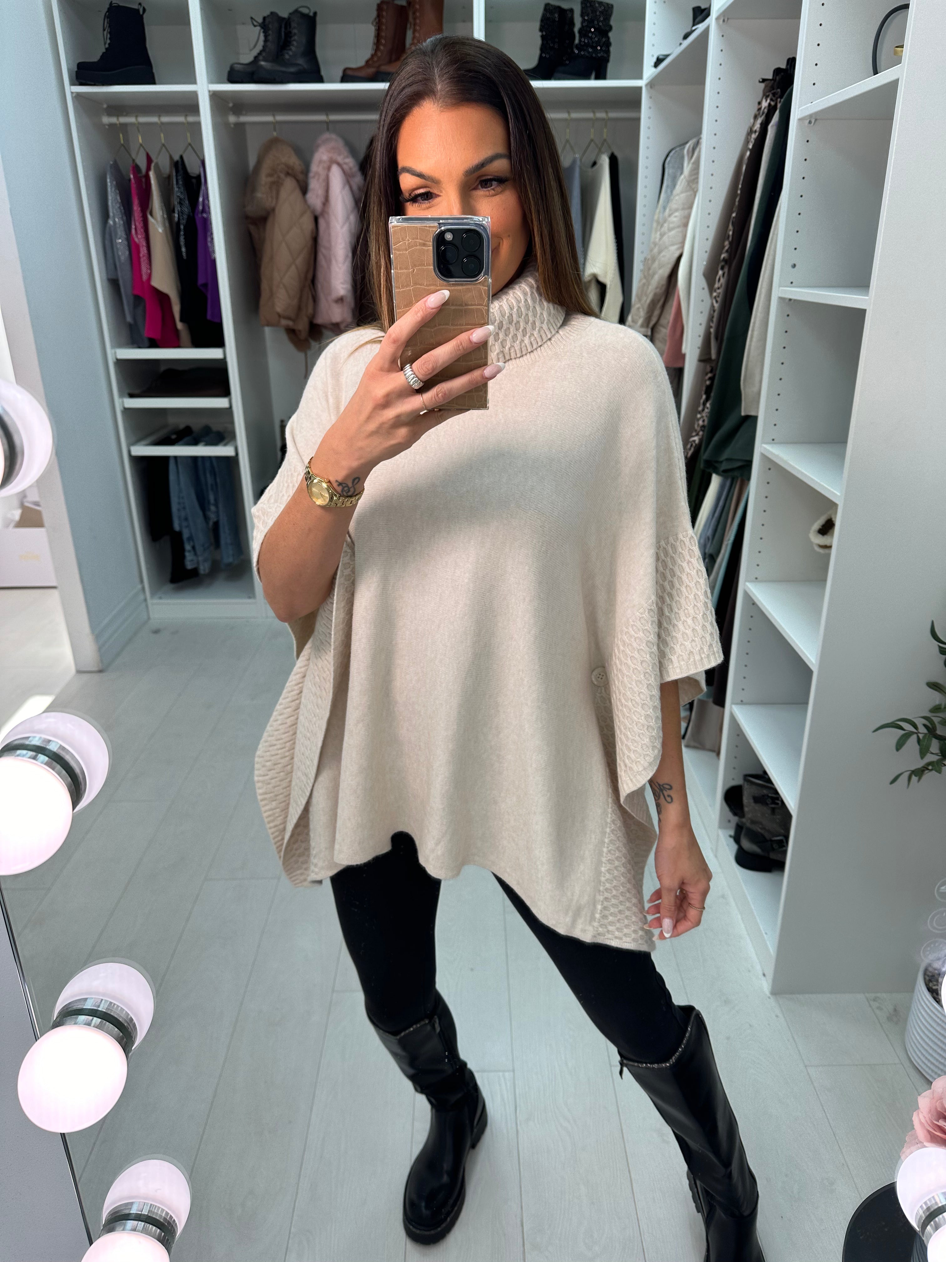 Paige Plain Roll Neck Knit Poncho