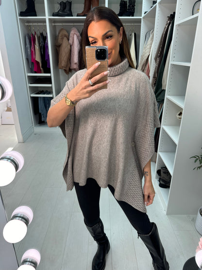 Paige Plain Roll Neck Knit Poncho