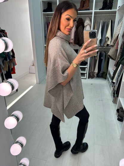 Paige Plain Roll Neck Knit Poncho
