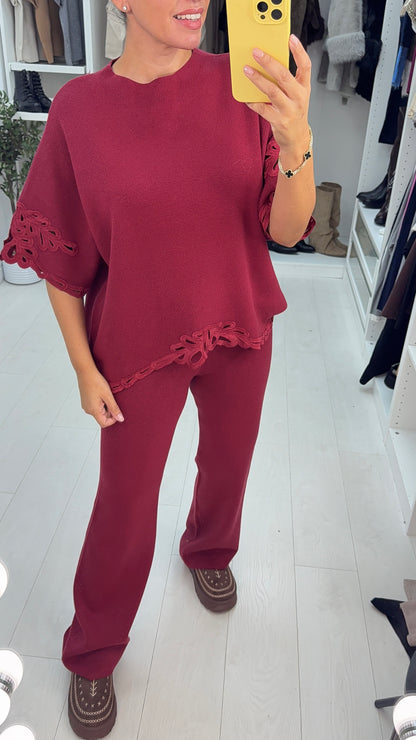 Gustavo Plain Crochet Detail Knitted Co-Ord Set