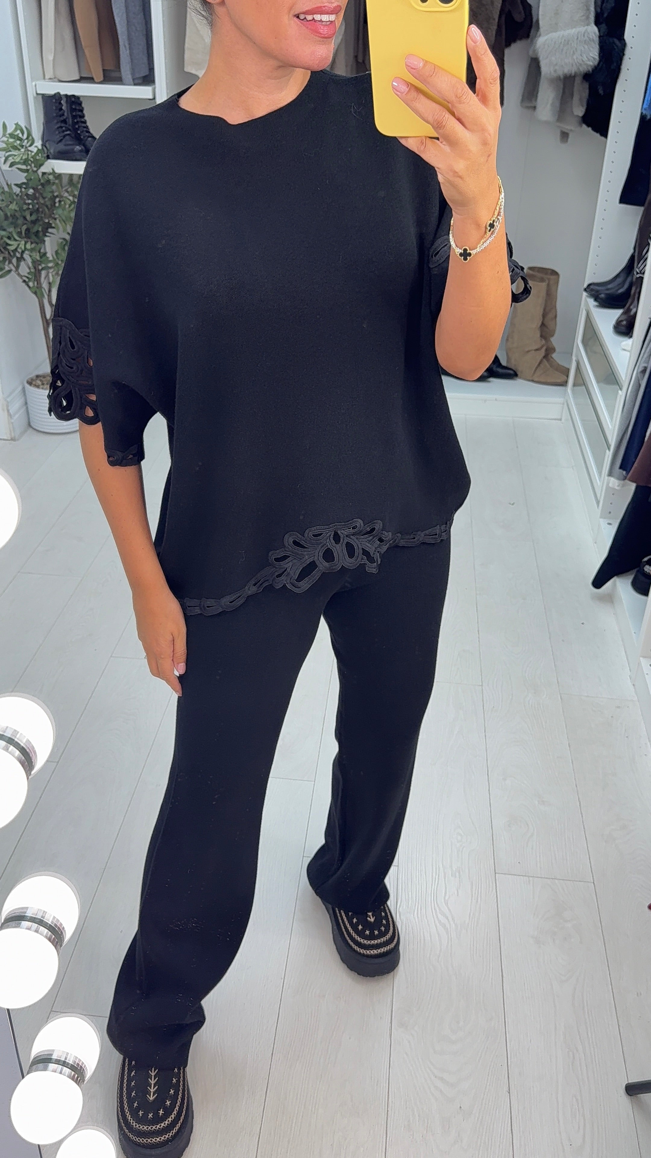 Gustavo Plain Crochet Detail Knitted Co-Ord Set