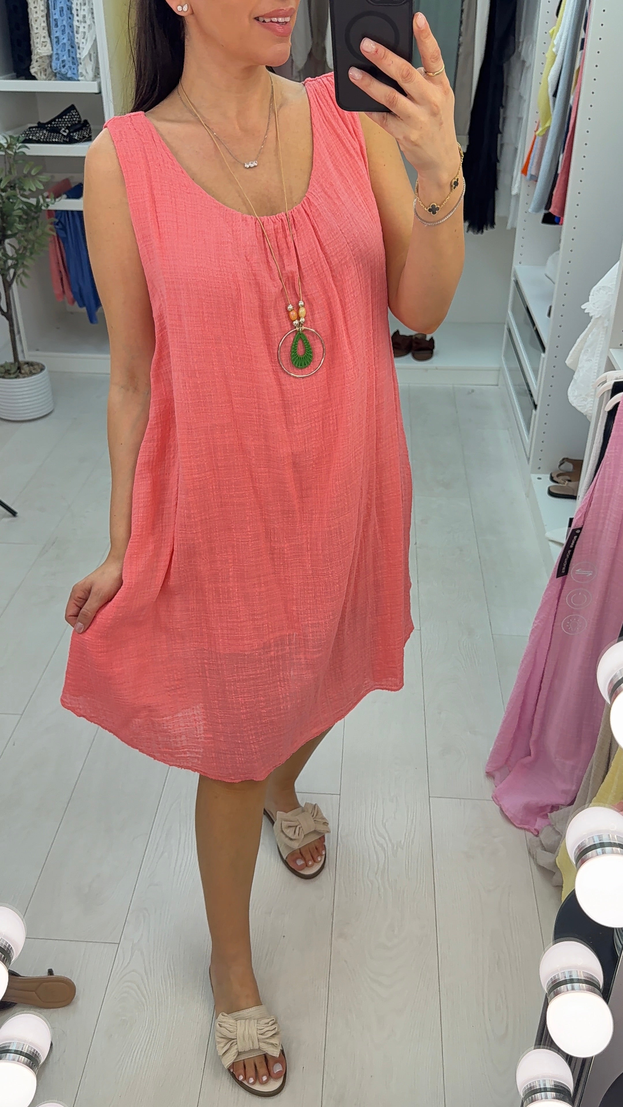 Kelice Plain Loose Fit Floaty Midi Necklace Dress