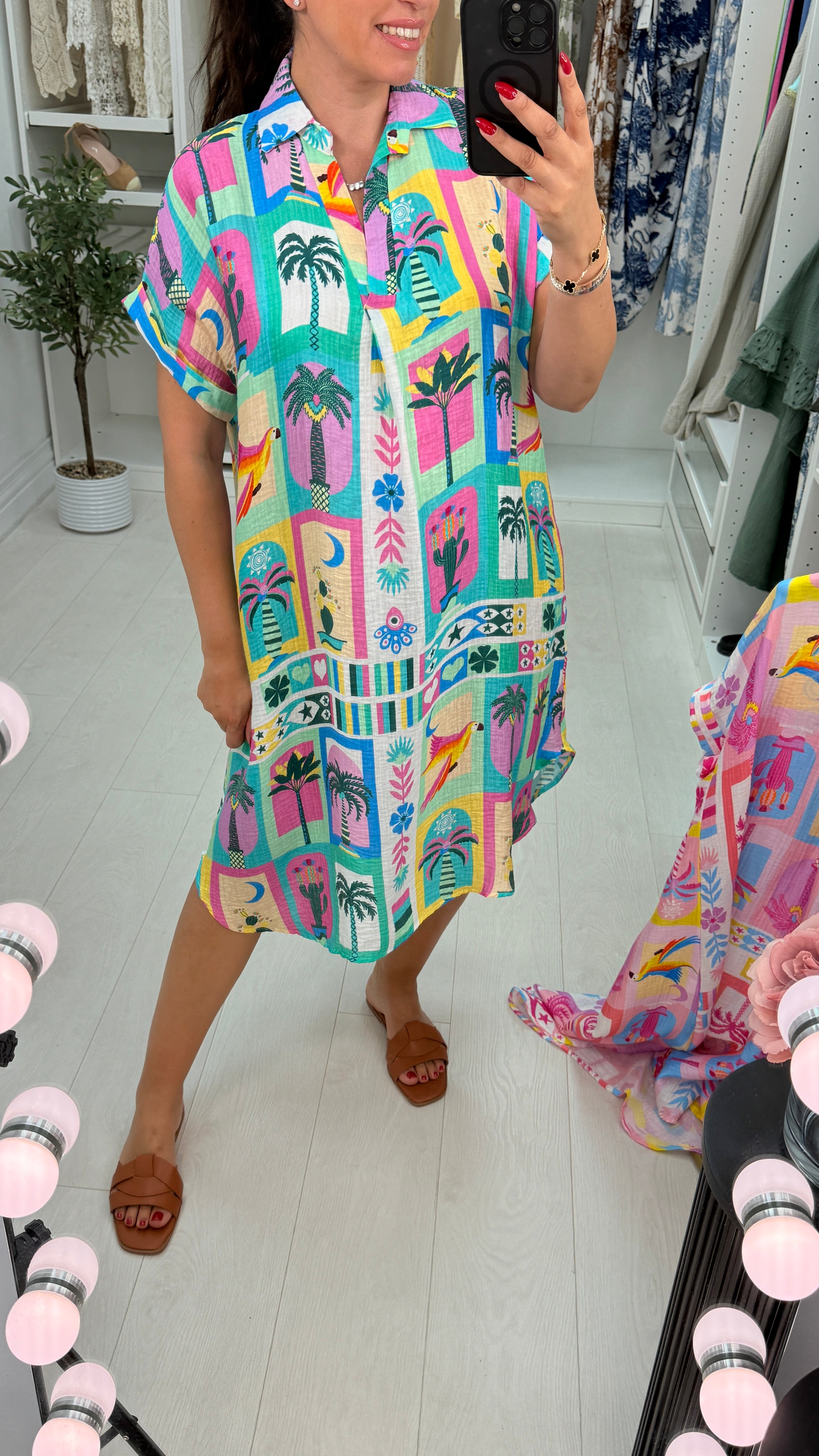 Kelly Tropical Print V Neck Cheesecloth Dress