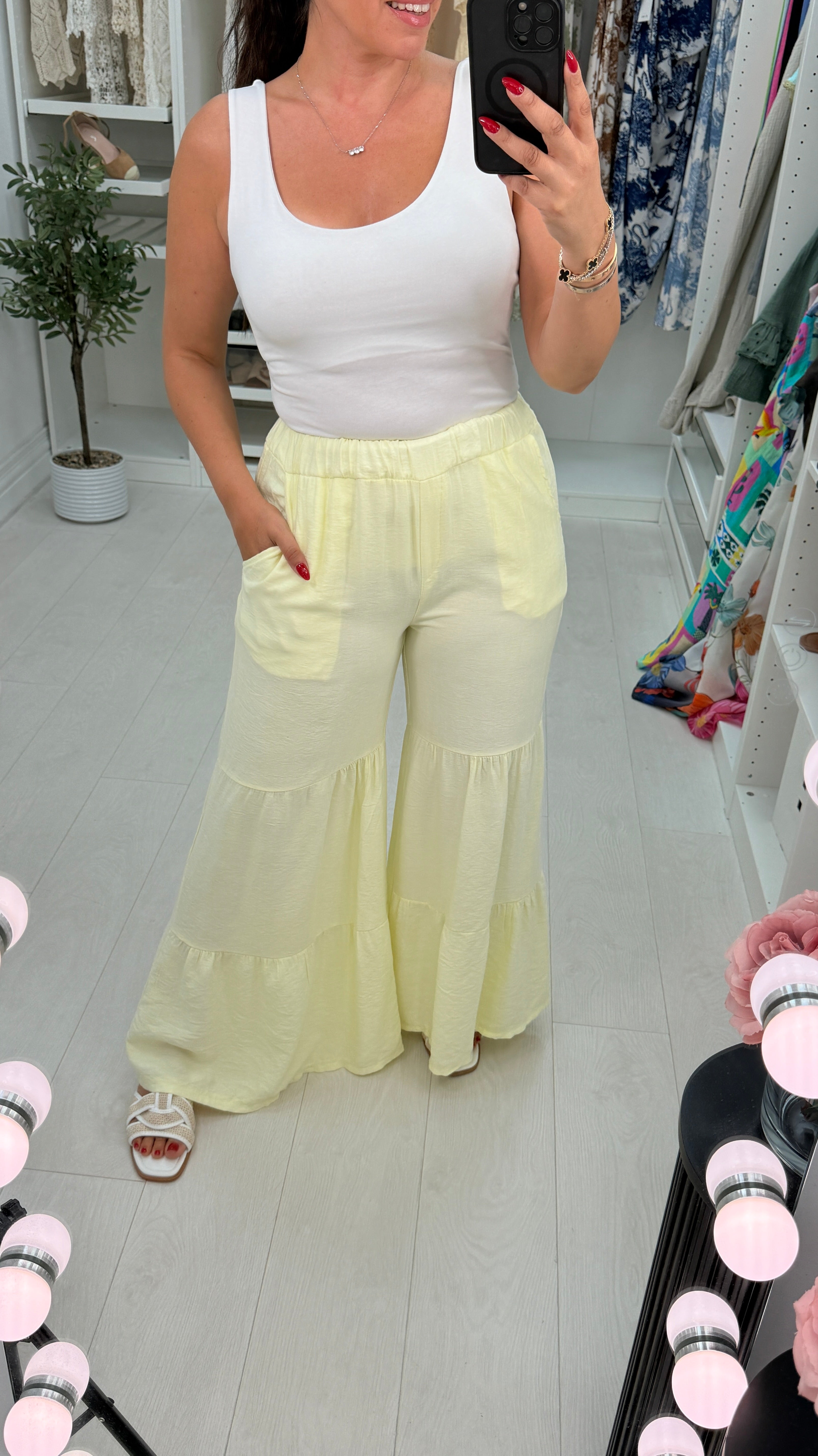 Julianna Plain High Waisted Smock Hem Trousers