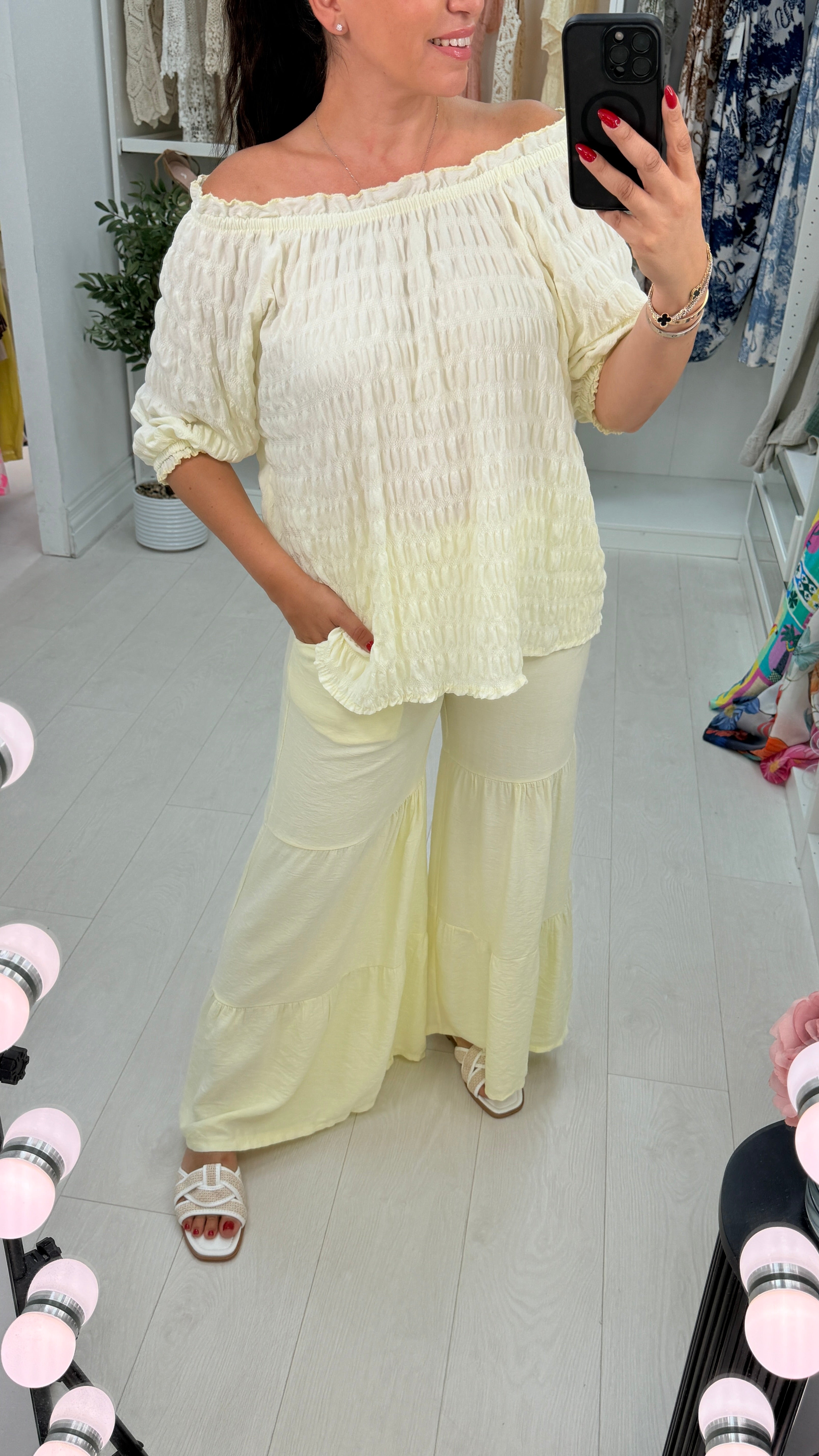 Poppie Plain Textured Bardot Top