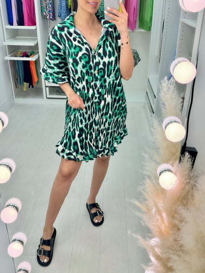 Esmera Animal Print Pleated Dress