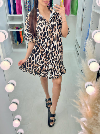 Esmera Animal Print Pleated Dress