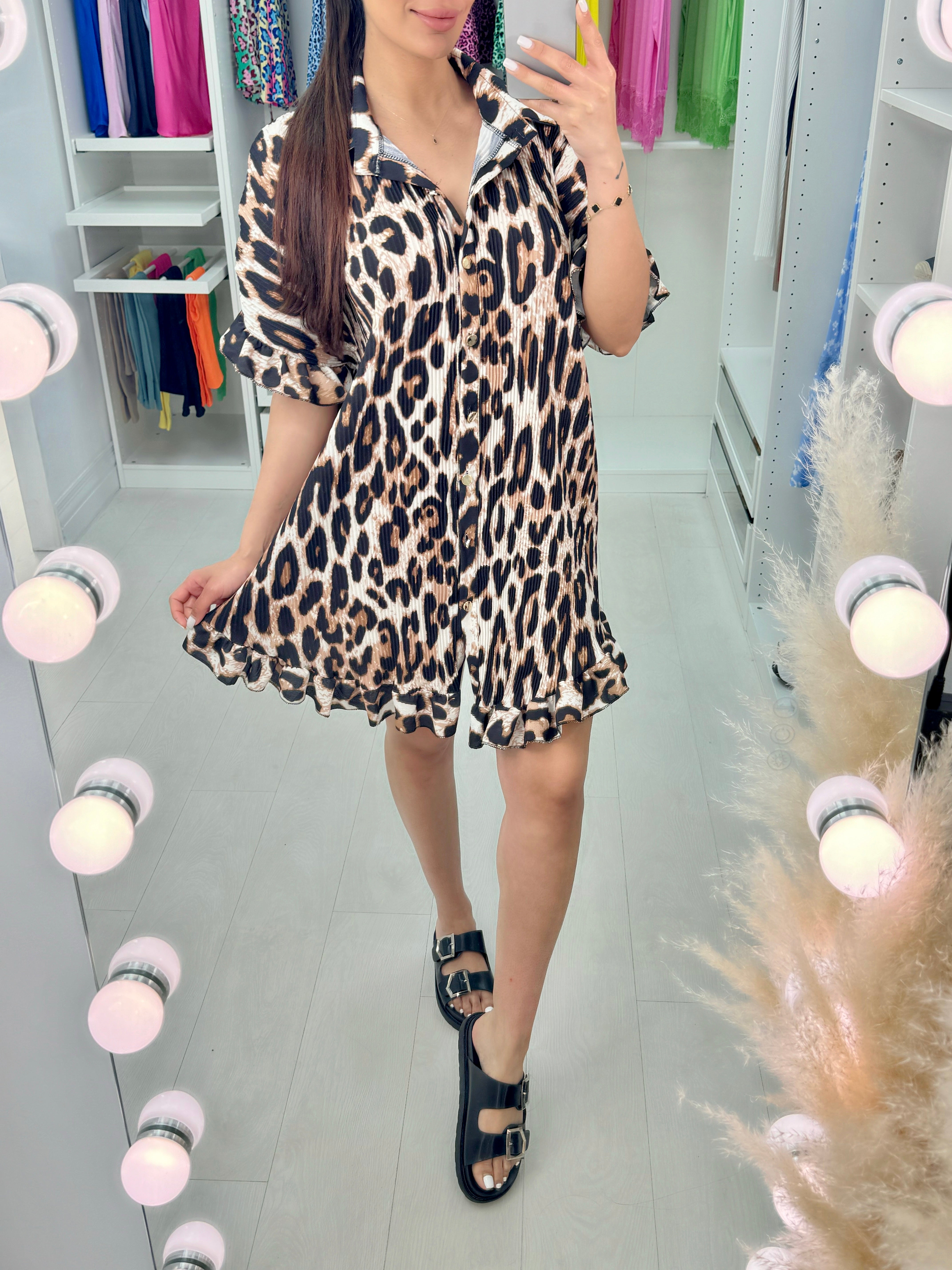 Esmera Animal Print Pleated Dress