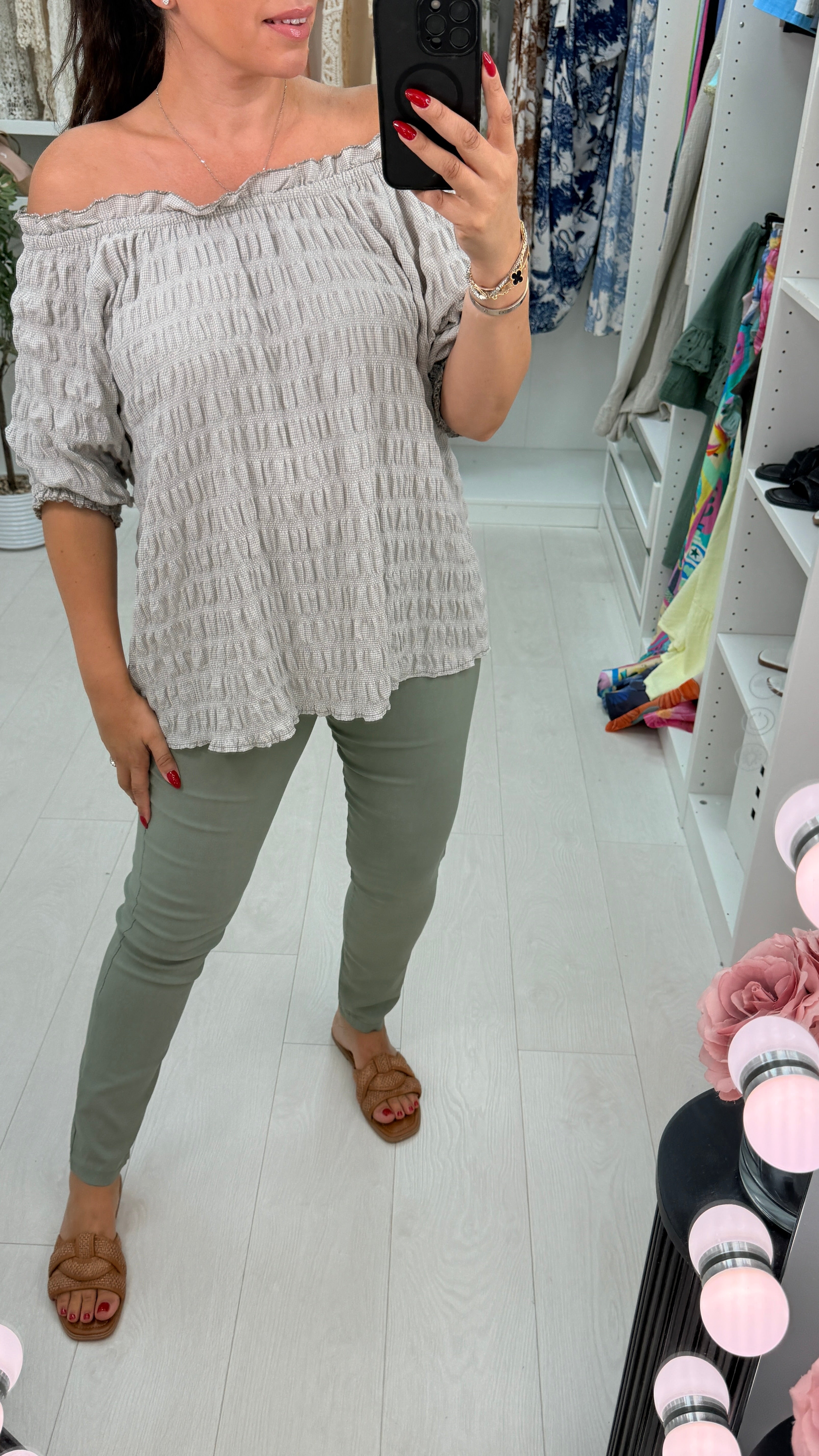 Poppie Plain Textured Bardot Top