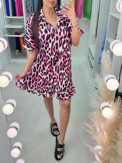 Esmera Animal Print Pleated Dress