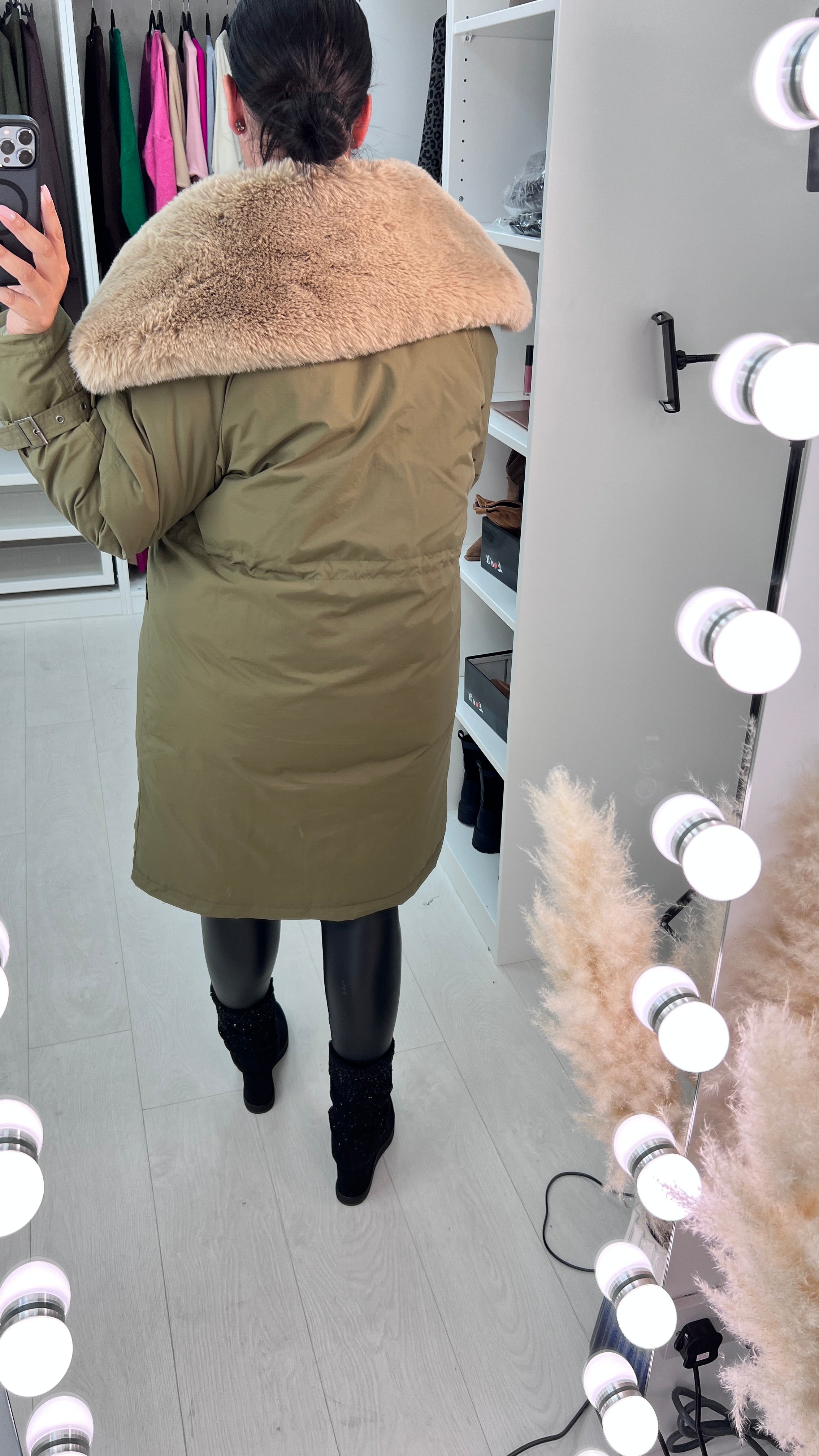Tallulah Khaki Faux Fur Collar Coat