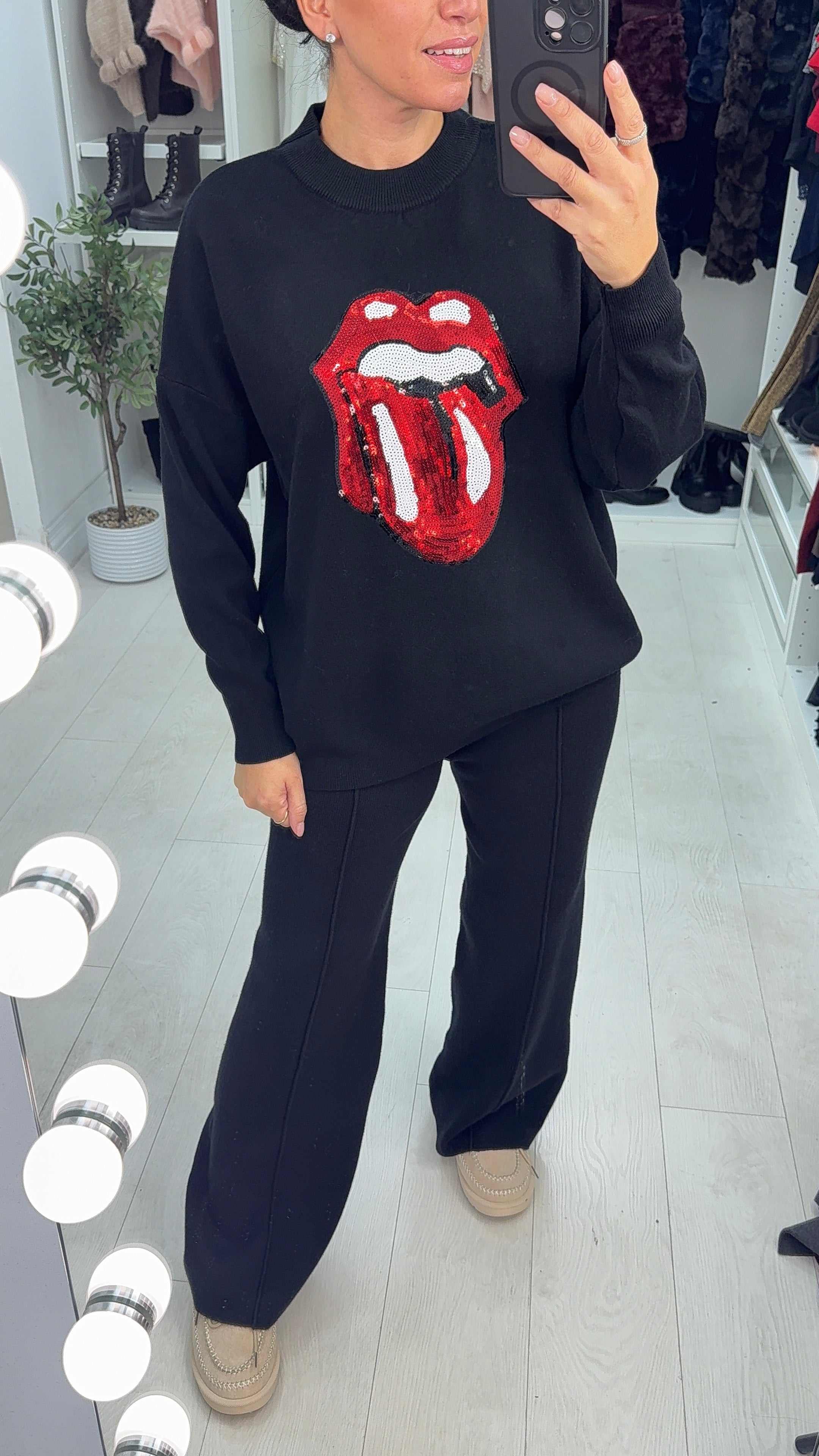 Lucillie Sequin Embellished Lips Detailed Jumper