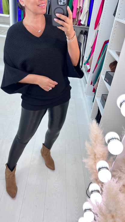 Doreta Ribbed V-Neck LongLine Jumper