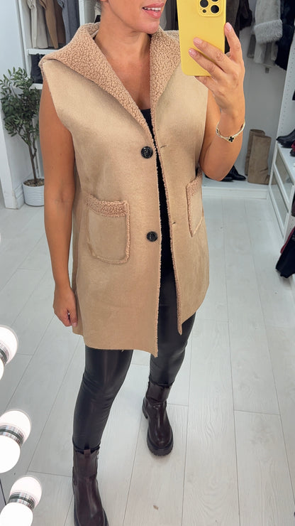 Freda Suede&Boucle Hooded Gilet
