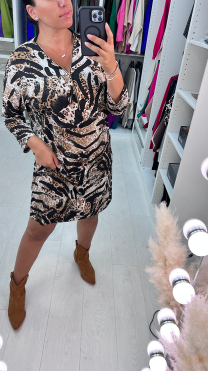 Barry Animal Print Zip Detail Smock Dress