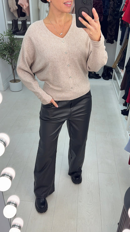 Filiz Ribbed Embellished Button Jumper