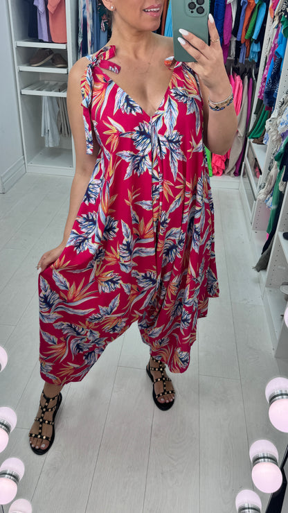 Brianne Leaf Print Loose Fit Harem Jumpsuit