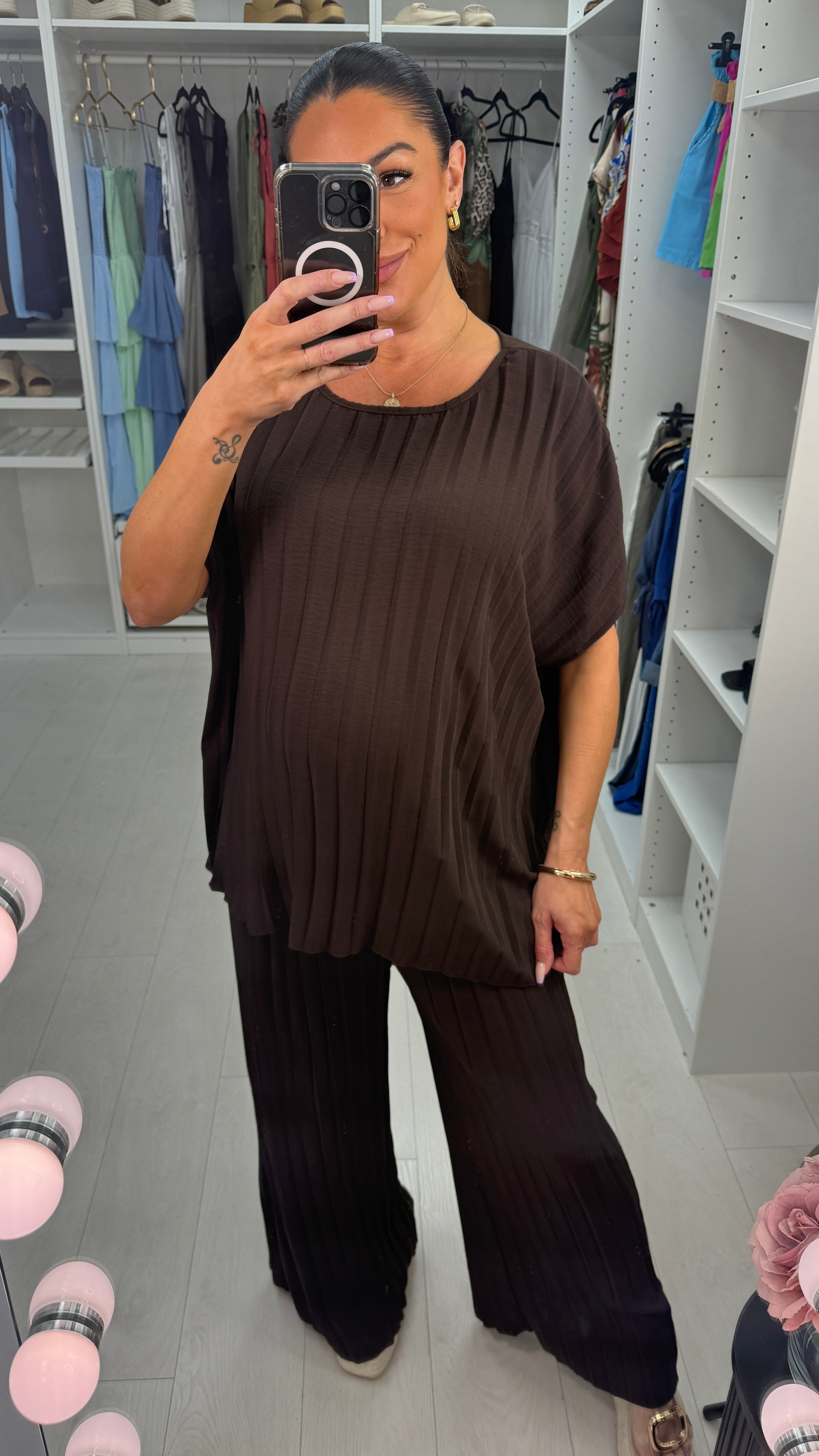 Reina Plain Pleated Loose Fit Co-Ord Set