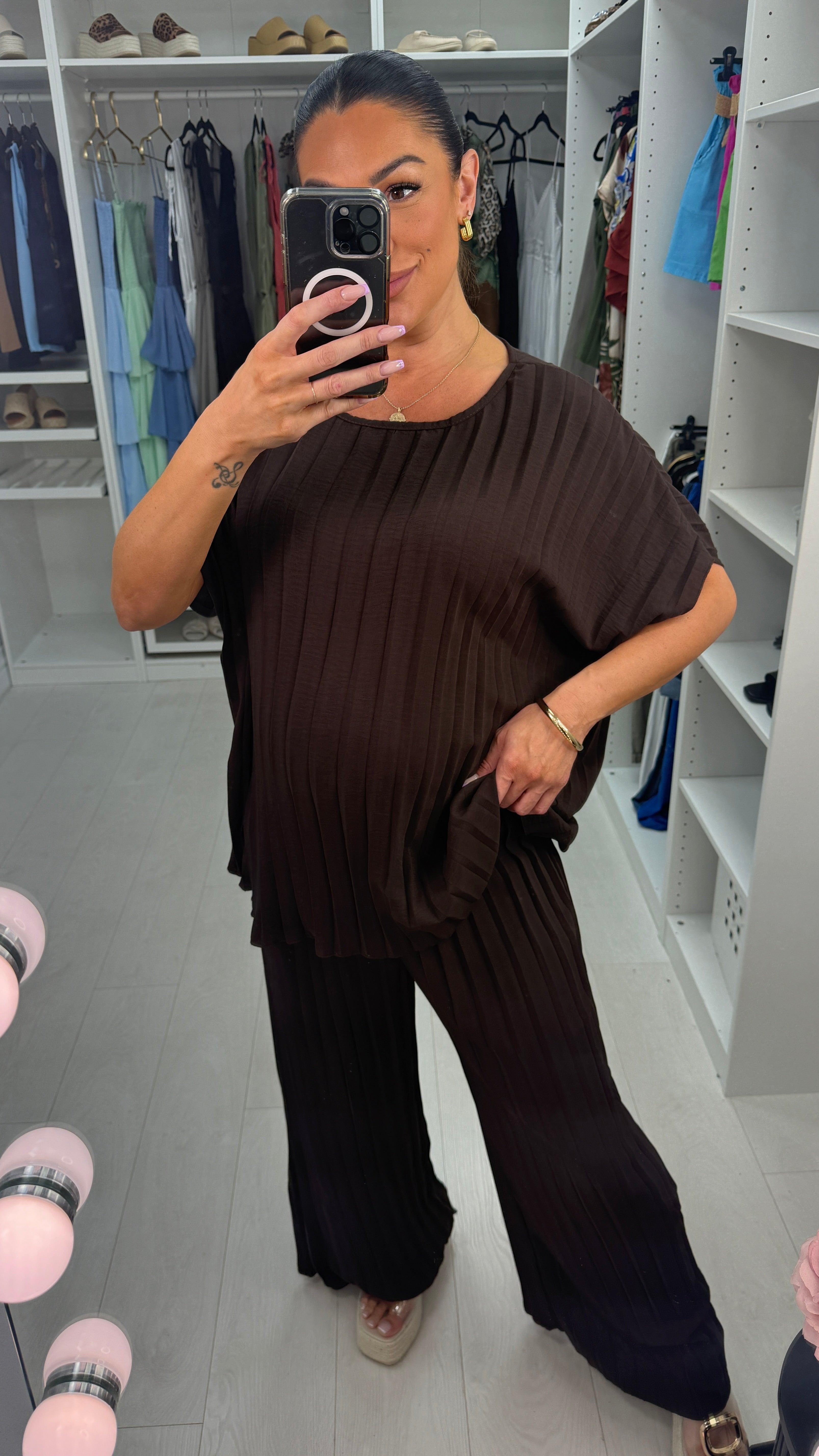 Reina Plain Pleated Loose Fit Co-Ord Set