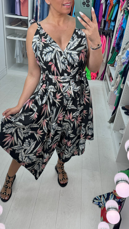 Brianne Leaf Print Loose Fit Harem Jumpsuit