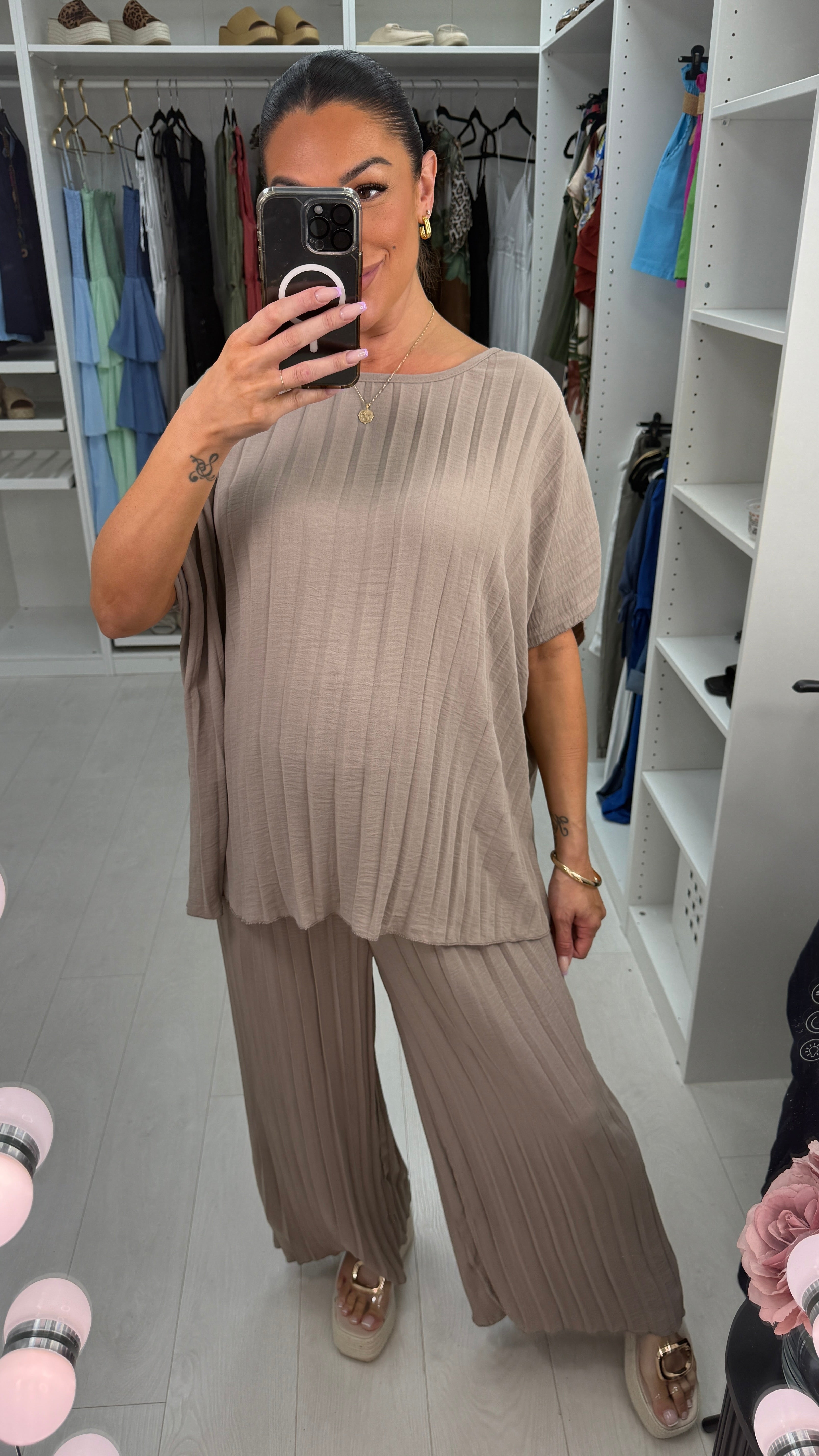 Reina Plain Pleated Loose Fit Co-Ord Set