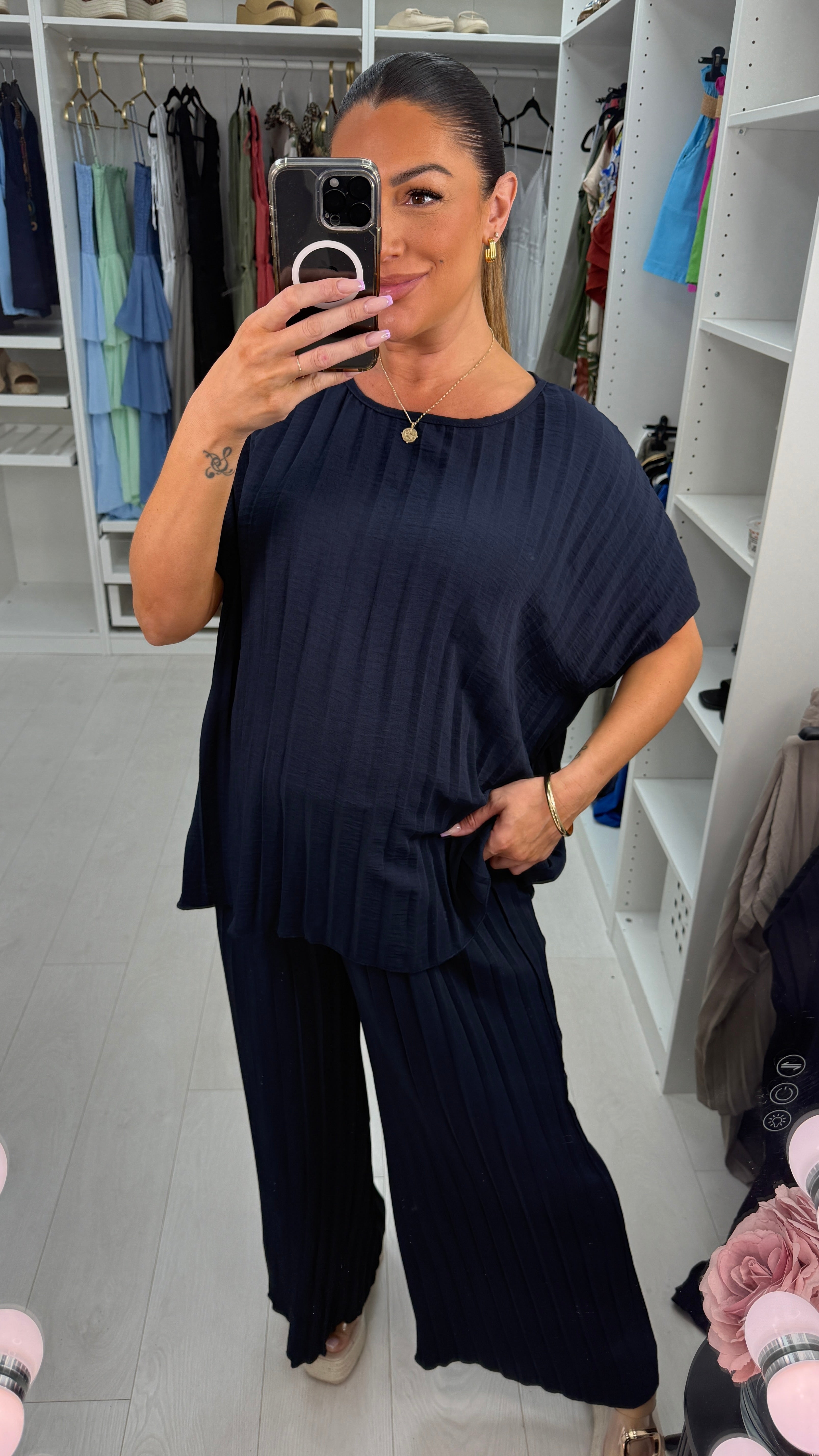 Reina Plain Pleated Loose Fit Co-Ord Set