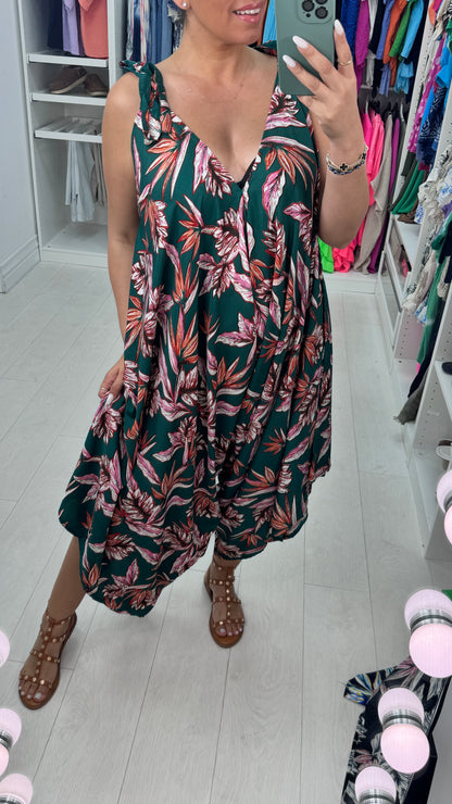 Brianne Leaf Print Loose Fit Harem Jumpsuit