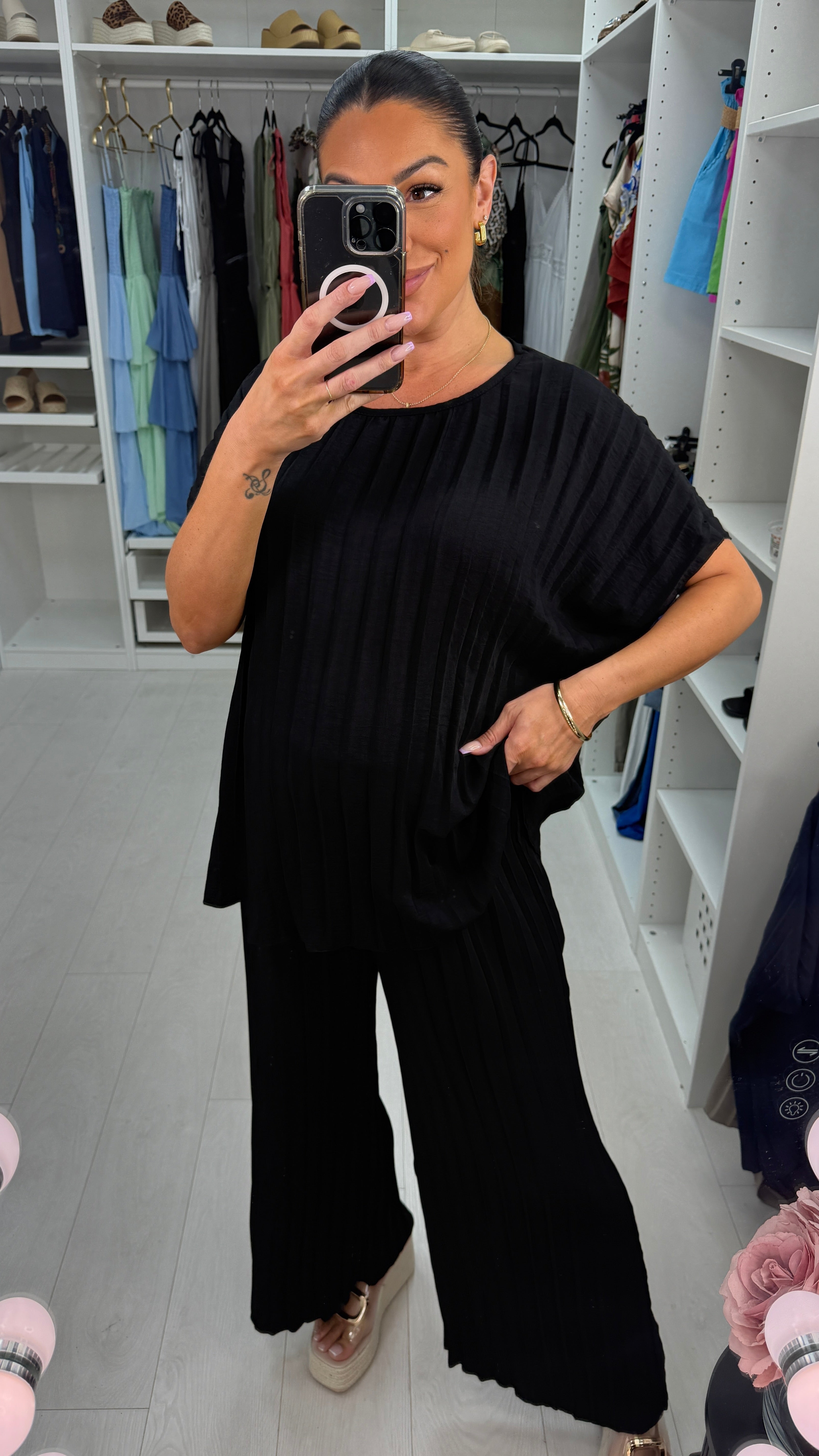 Reina Plain Pleated Loose Fit Co-Ord Set