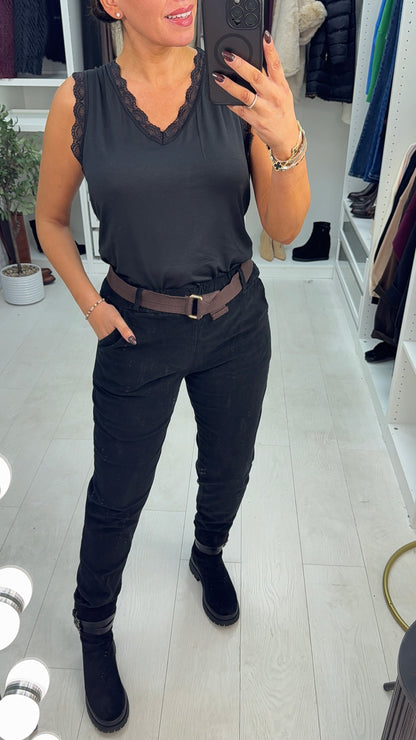 Adrienna Corduroy Elasticated Waist Belted Trousers