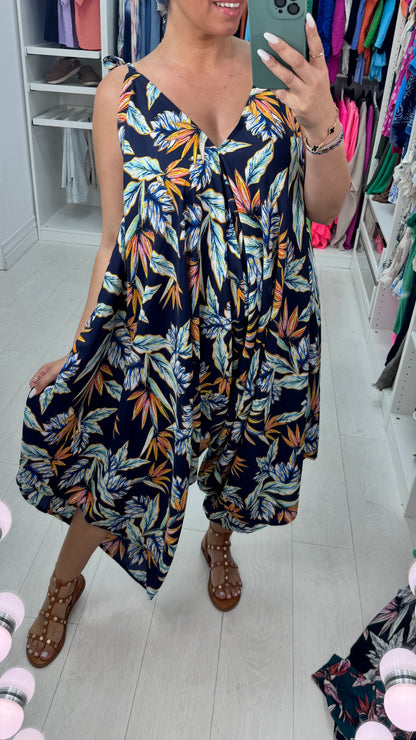 Brianne Leaf Print Loose Fit Harem Jumpsuit