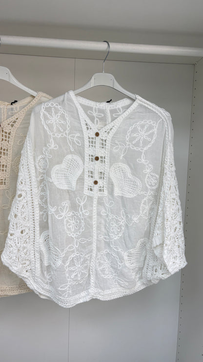 Billie V Neck Crochet Detailed Batwing Top