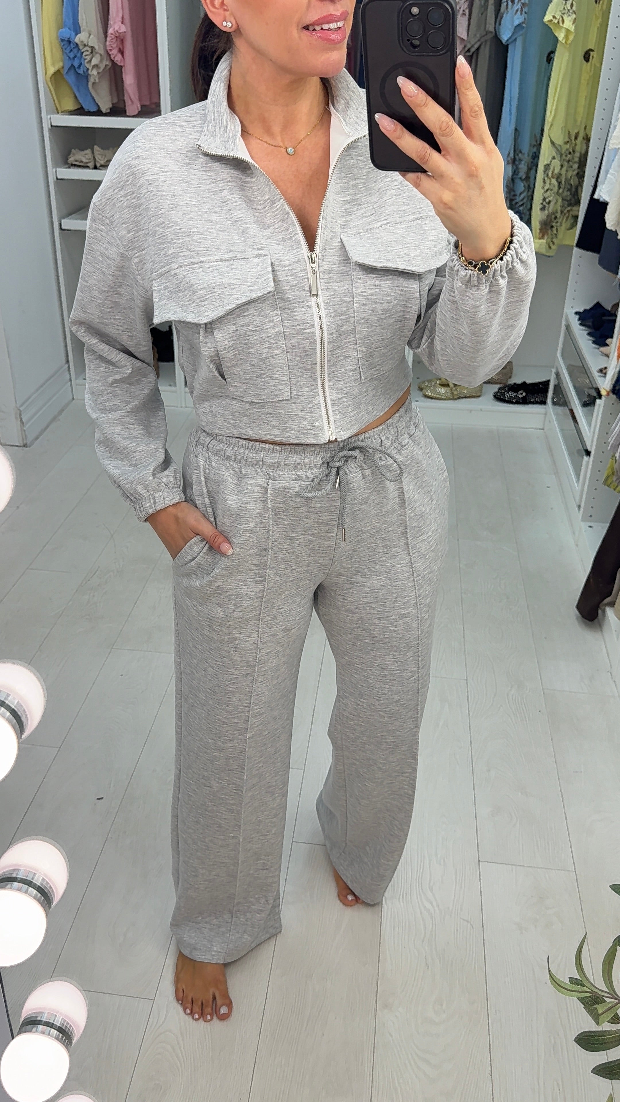 Luan Plain Crop Zip Jacket And Jogger Co-Ord Set