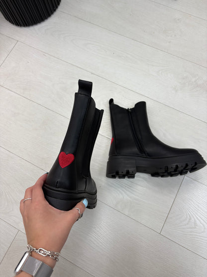Felicity Faux Leather Heart Detailed Chelsea Boots