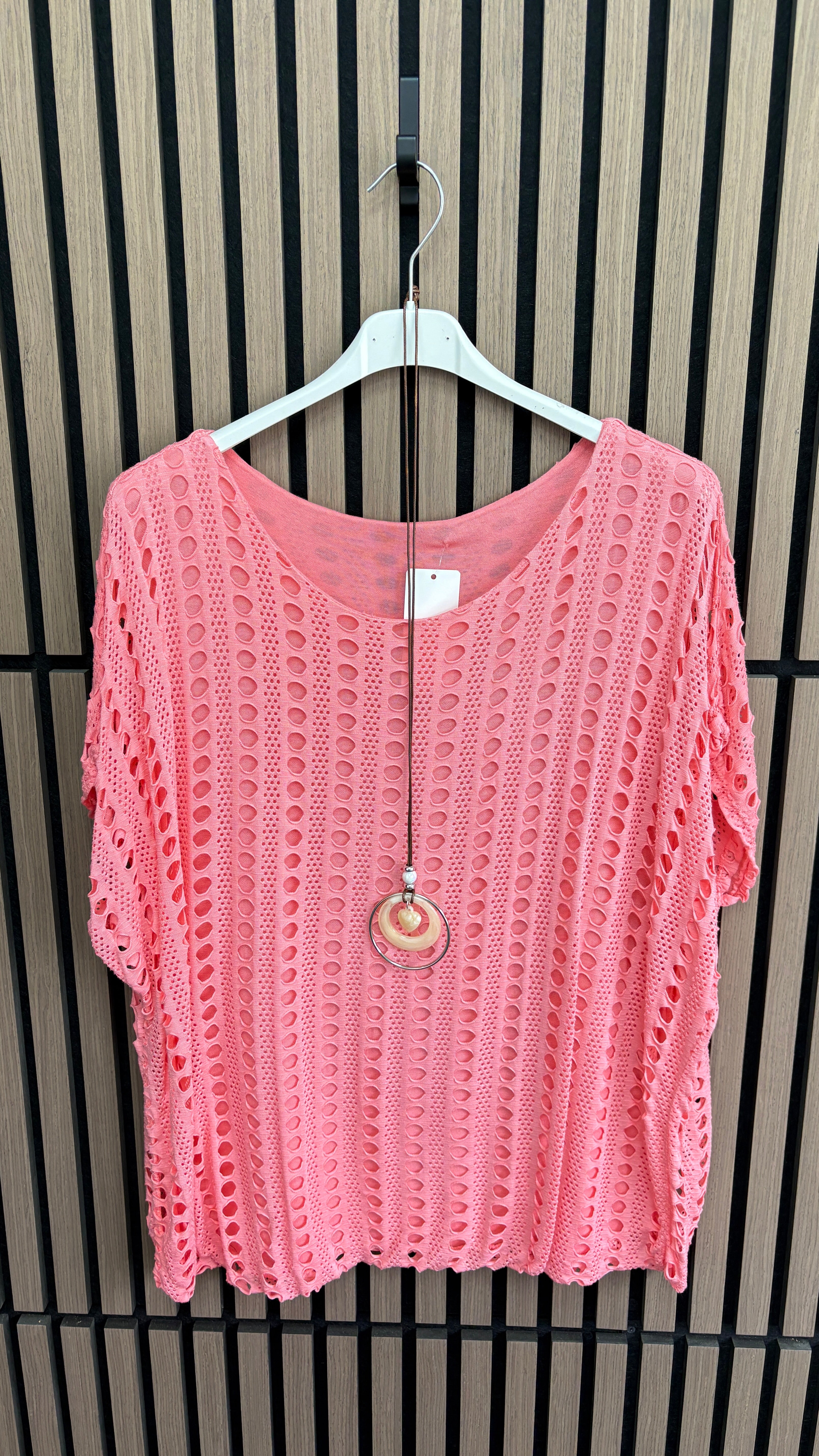 Atilla Plain Textured Bubble Hem Necklace Top