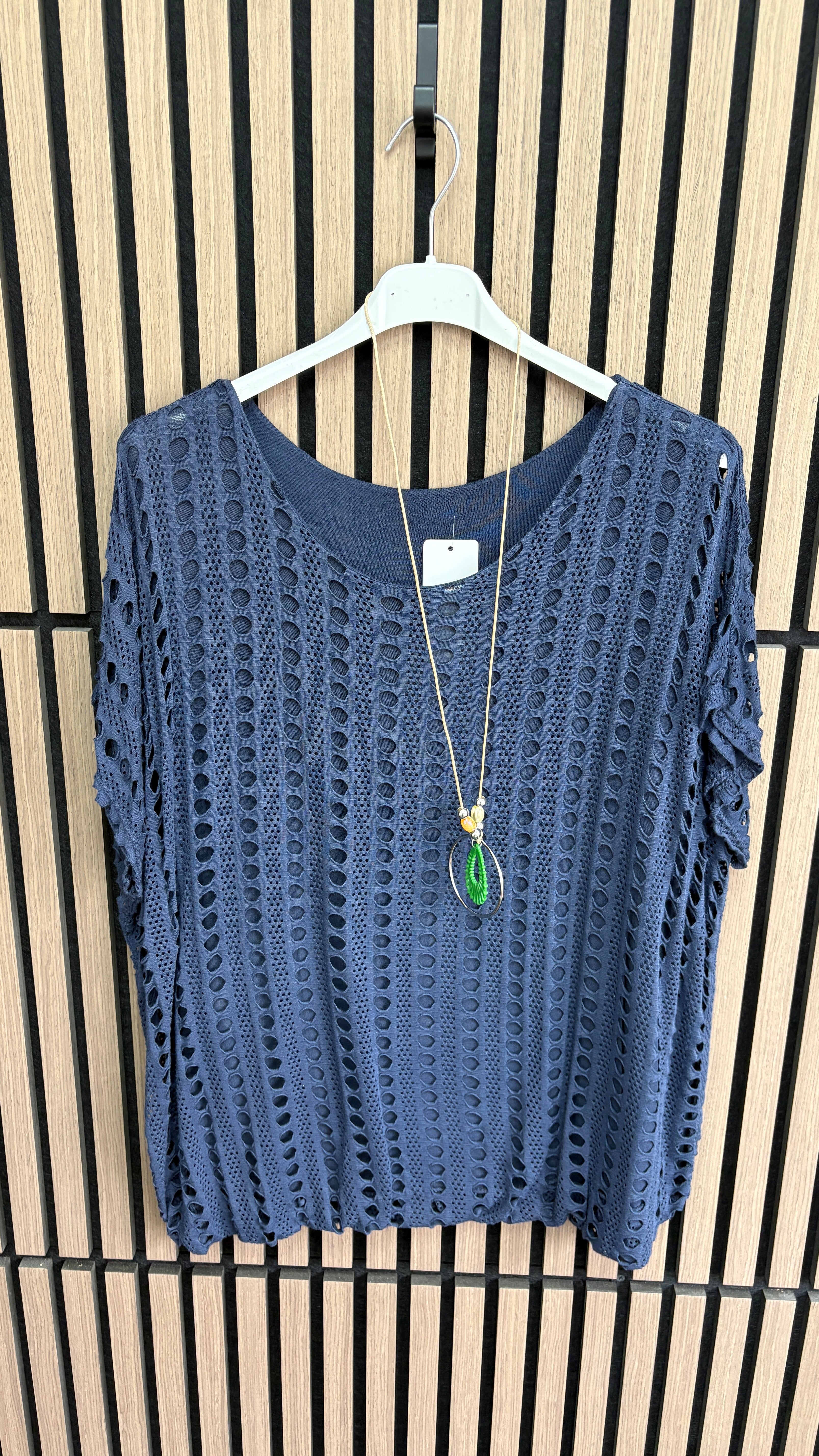 Atilla Plain Textured Bubble Hem Necklace Top