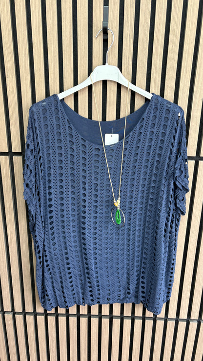 Atilla Plain Textured Bubble Hem Necklace Top