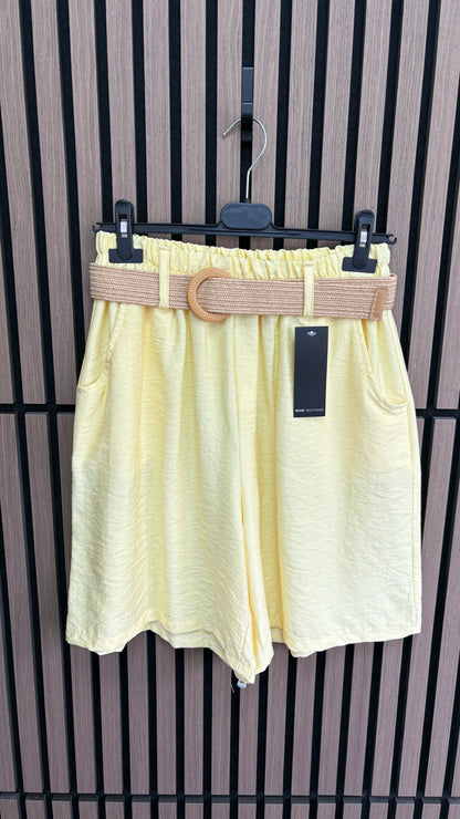 Nina Plain Elasticated Waist Belted Shorts