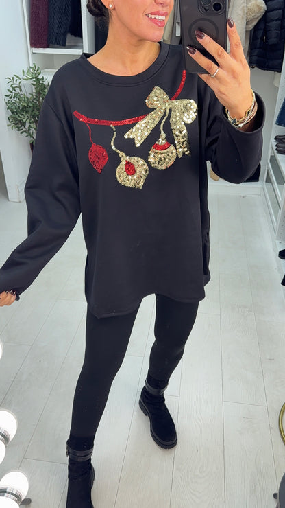 Noel Sequin Christmas Bauble Loose Fit Sweatshirt