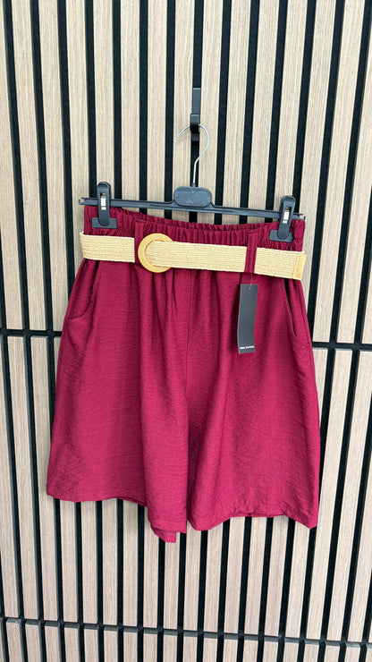 Nina Plain Elasticated Waist Belted Shorts