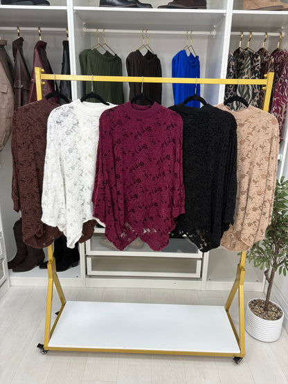 Libi Floral Lace Detail Loose Fit Asymmetric Jumper