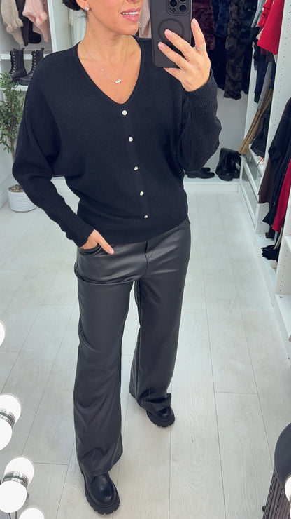 Filiz Ribbed Embellished Button Jumper