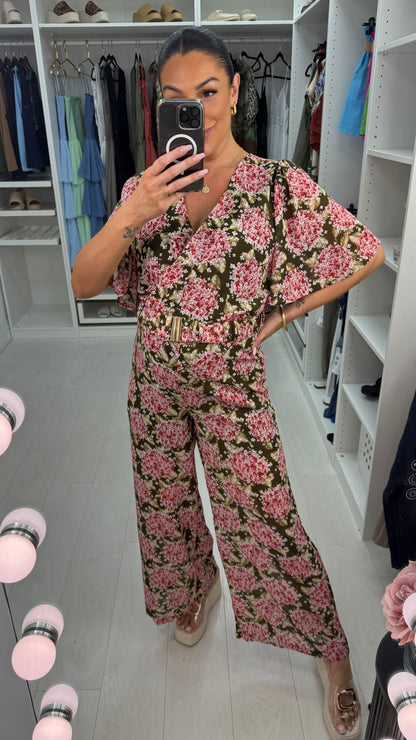 Mariam Floral Print Deep V Neck Jumpsuit