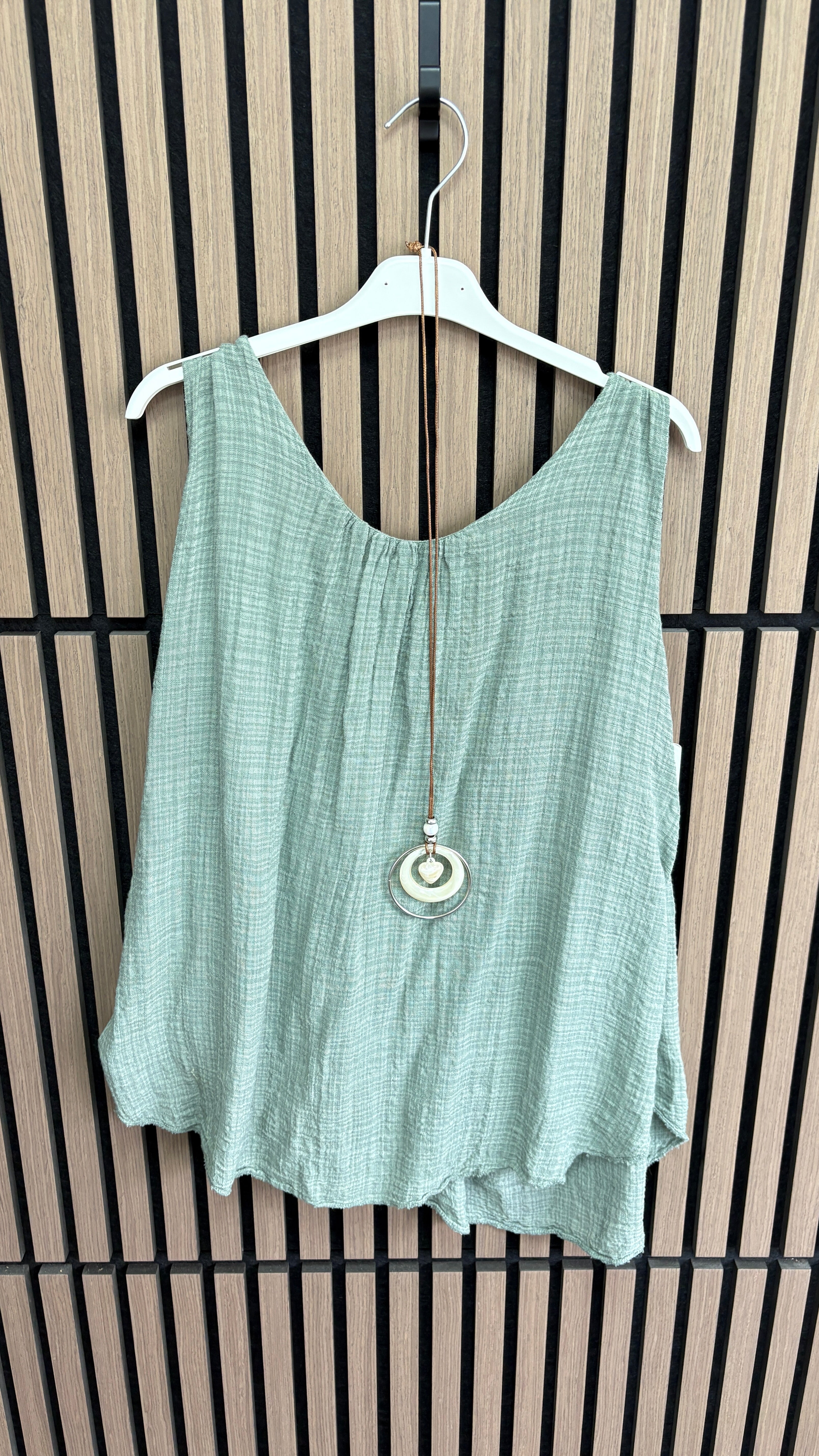 Eleni Plain Necklace Cheesecloth Top
