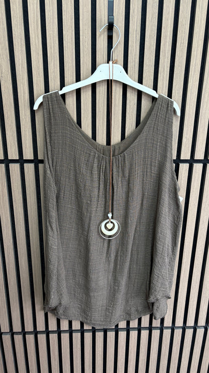 Eleni Plain Necklace Cheesecloth Top