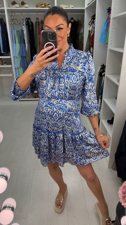 Lauryn Abstract Print Shirred Waist Tiered Dress