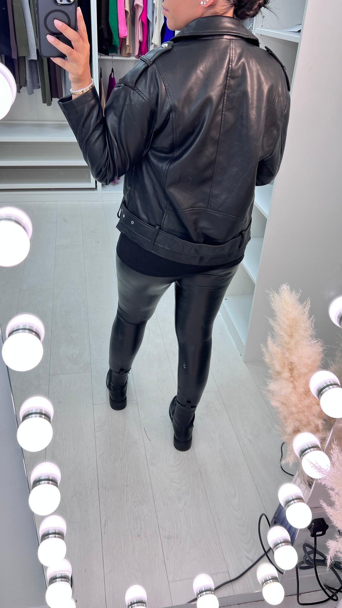Rizzo Black Leather Look Biker Jacket